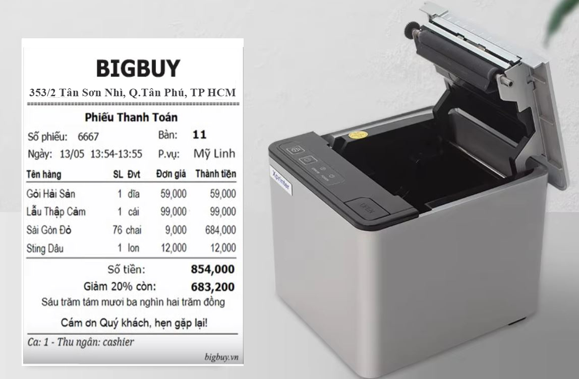 Máy in hóa đơn Xprinter XP-Q809K, in nhanh, kết nối máy tính, điện thoại.